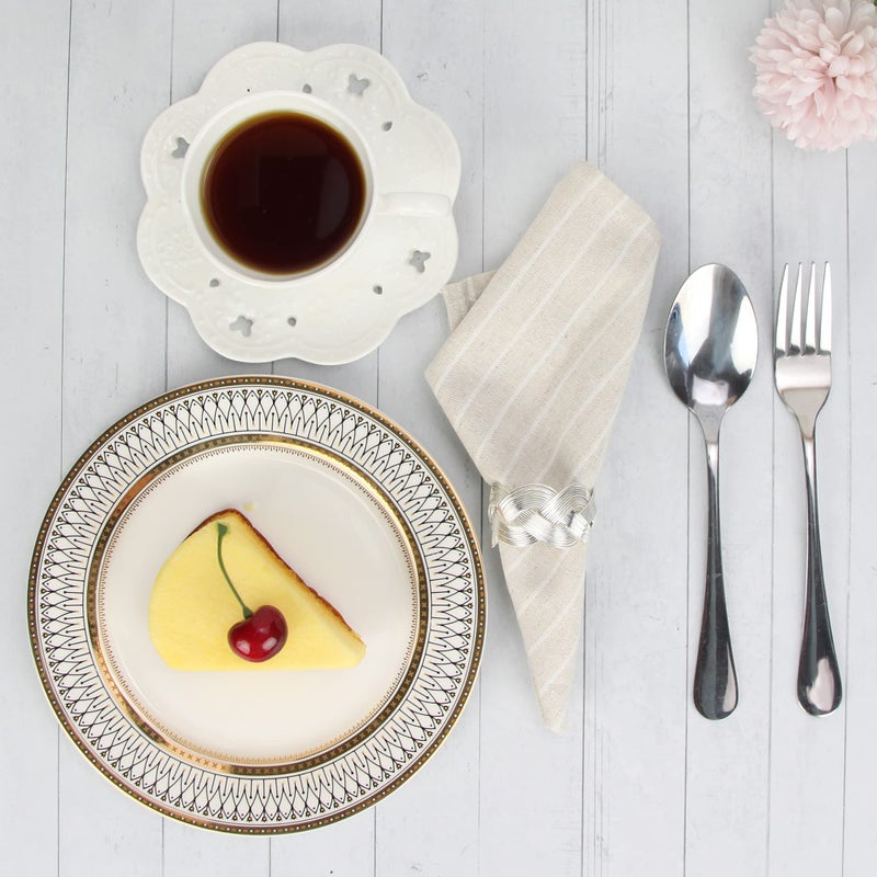 INFEI White Striped Linen Cotton Dinner Cloth Napkins - Set of 12 (40 x 30 cm) - for Events & Home Use (Beige) - Image 2